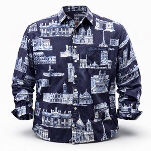 Alberto Bandit Men’s Shirt 3XL All Over Print Rome Button Up Long Sleeve Vintage